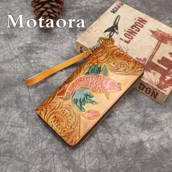 MOTAORA 2024 новый ретро портативный кошелек для монет для женщин тисненый кошелек с рыбным принтом маленький кошелек из натуральной кожи держатель для карт