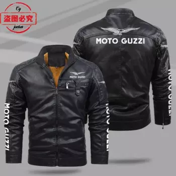 Moto Guzzi мотоциклетная куртка с логотипом для верховой езды, ветрозащитная зимняя бархатная теплая мужская однотонная куртка из искусственной кожи