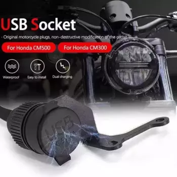 Мотоциклетная зарядка с двумя USB-портами, черный адаптер 5 В-2 А, мобильная двухпортовая зажигалка, подходит для Honda Rebel CM500 300 ABS