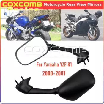 Мотоциклетные зеркала заднего вида для Yamaha YZF R1 2000-2001, аксессуары, зеркало заднего вида, черный корпус, прозрачные линзы