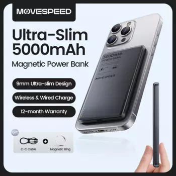 MOVESPEED 5000 мАч магнитный внешний аккумулятор тонкий беспроводной внешний аккумулятор портативный внешний аккумулятор для Magsafe для iPhone 16 15 Samsung