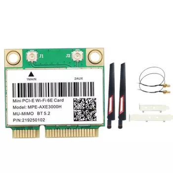 MPE-AXE3000H Адаптер Wi-Fi карты + антенна Wi-Fi 6E 2400 Мбит/с Mini PCI-E для сетевой карты BT 5.2 802.11AX 2,4G/5G/6Ghz Wlan