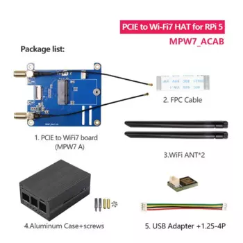 MPW7ACAB для Raspberry Pi 5, модуль PCIE-M.2 E-Key Wi-Fi7 с USB-адаптером BE200, поддержка Google TPU, Wif6e AX210, AX200