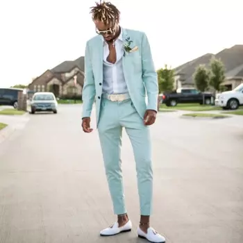 Мятно-зеленый повседневный мужской костюм на заказ Slim Fit из 2 предметов, мужские смокинги для вечеринки, выпускного вечера, свадьбы, мужские костюмы (куртка + брюки + галстук)