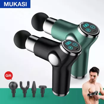 MUKASI ЖК-дисплей, массажный пистолет, профессиональный электрический массажер для глубоких мышц, облегчение боли, релаксация тела, шея, плеч, фасциальный пистолет