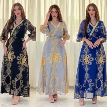 Мусульманская женщина Abaya Турция Новинка 2024 Цветочная сетка вышивка с поясом кафтан с большим подолом Рамадан Jalabiya Дубай марокканское женское платье