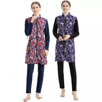 Мусульманский купальник, Женский скромный купальник Burkini, купальник с длинными рукавами и принтом на молнии спереди
