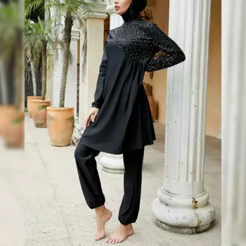 Мусульманский женский купальник Burkini, длинный рукав, пляжный отдельный купальник, одно плечо, золотые блестки, лето, Новинка