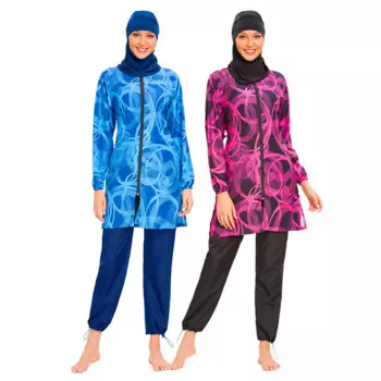 Мусульманский женский свободный купальник Burkini с цифровым принтом, с длинным рукавом, полностью покрытая пляжная одежда с кепкой, новый, M-3XL, 3 шт.