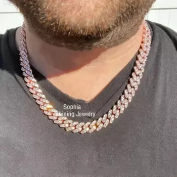 Мужская цепочка из настоящего Si Diamond 8 мм в Майами, кубинская цепочка из 10-каратного розового золота, однотонное ожерелье со льдом, тяжелые кубинские цепочки