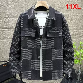 Мужская джинсовая куртка в шотландскую клетку, размеры до 10XL