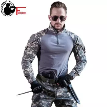 Мужская камуфляжная армейская футболка, Мужская одежда, военная тактическая футболка с длинным рукавом, Военный стиль, Мультикам