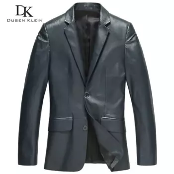 Мужская кожаная куртка , модный костюм , одежда , бренд Dusen, натуральная овчина, деловая Мужская куртка , черный/синий , 13J1310