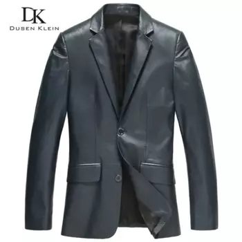 Мужская кожаная куртка, модный костюм, одежда бренда Dusen Klein из натуральной овчины, деловая Мужская куртка черного/синего цвета 13J1310