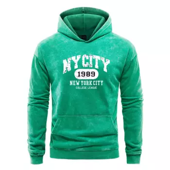 Мужская мытая толстовка с капюшоном Nycity 1989 Ney York City College League, модные хлопковые толстовки, осенняя потертая толстовка с капюшоном, топ большого размера