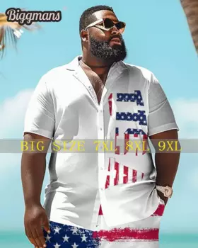 Мужская рубашка Biggmans, яркая Летняя Пляжная Мужская рубашка с принтом жеста на День независимости, рубашка с коротким рукавом, топ 7Xl
