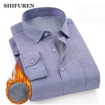 Мужская теплая рубашка с флисовой подкладкой SHIFUREN, повседневная рабочая одежда, однотонная теплая одежда на зиму, 2019