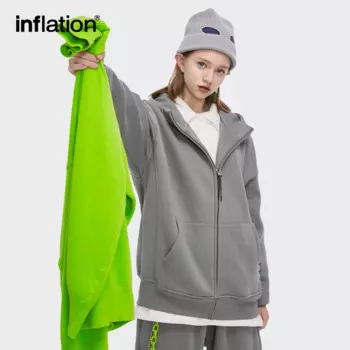 Мужская толстовка на молнии INFLATION, Повседневная теплая флисовая толстовка унисекс с капюшоном на зиму