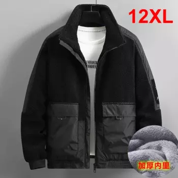 Мужская зимняя флисовая куртка, бежевое теплое пальто, размеры до 12XL