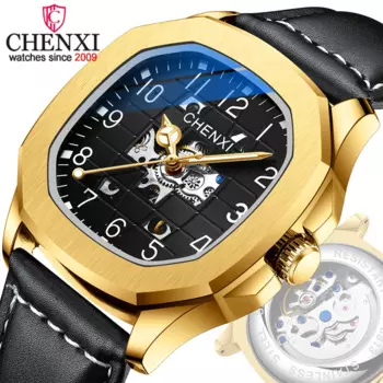 Мужские автоматические механические часы CHENXI с турбийоном, модные деловые часы, мужские водонепроницаемые светящиеся наручные часы с кожаным ремешком