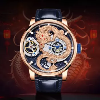 Мужские автоматические механические наручные часы HANBOR Dragon, роскошные часы с вырезами для мужчин, светящиеся водонепроницаемые часы с 5D гравировкой, Montre
