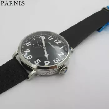 Мужские часы Parnis с ручным заводом 46 мм, корпус из нержавеющей стали, резиновый ремешок
