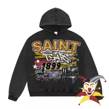 Мужские и женские пуловеры Saint Tears, винтажная потертая красная Черная Толстовка большого размера с капюшоном в стиле High Street