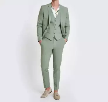 Мужские костюмы Светло-зеленый свадебный смокинг Костюм Slim Fit Стильная праздничная одежда Жених Выпускной вечерний костюм Мужской пиджак (куртка + брюки + жилет)