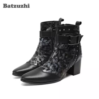 Мужские кожаные ботинки Batzuzhi на высоком каблуке 7,5 см, официальная искусственная кожа, ботильоны, мужские ботинки, большой размер