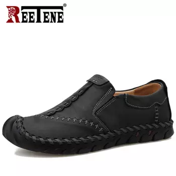 Мужские кожаные лоферы REETENE, удобные мягкие мокасины для вождения, большой размер 48, весна-осень