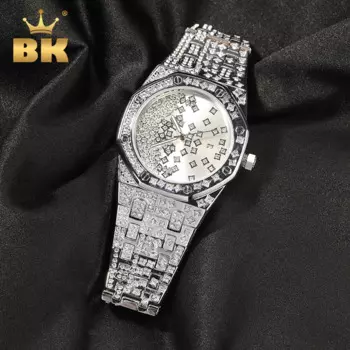 Мужские кварцевые часы BLING KING, Роскошные водонепроницаемые наручные часы с бриллиантами