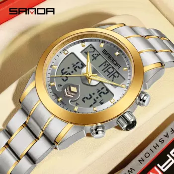 Мужские кварцевые часы SANDA 6204, модные и элегантные арабские индикаторы дыра, модные мужские часы со стальным ремешком и таймером