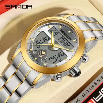 Мужские кварцевые часы SANDA 6204, модные и элегантные арабские индикаторы дыра, модные мужские часы со стальным ремешком и таймером