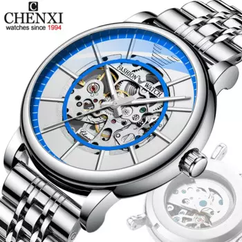 Мужские механические Автоматические полые часы CHENXI 8823, роскошные брендовые светящиеся водонепроницаемые мужские повседневные деловые наручные часы с кожаным ремешком