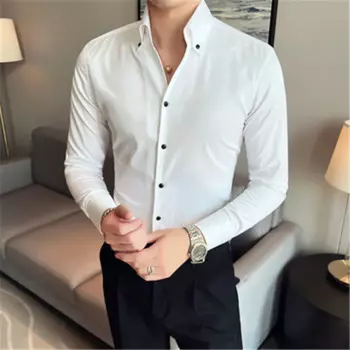 Мужские нарядные рубашки, элегантная Однотонная рубашка Camisa, мужская рубашка для свадебной вечеринки с v-образным вырезом и длинным рукавом, мужская повседневная одежда 2023
