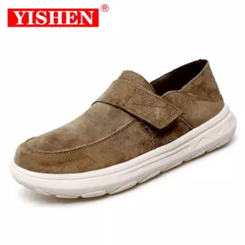Мужские парусиновые туфли YISHEN, повседневные Мокасины ручной работы, без застежки, обувь для вождения, плоская подошва