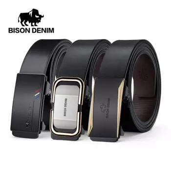 Мужские ремни BISON DENIM, роскошный ремень с автоматической пряжкой, высокое качество, натуральная кожа, деловой мужской ремень, повседневный ремень для мужчин, джинсы