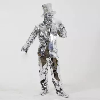 Мужские серебряные зеркальные костюмы, сценическое шоу, костюмы роботов для танвечерние вечеринок, Хэллоуина, лазерные танцевальные зеркала, костюмы
