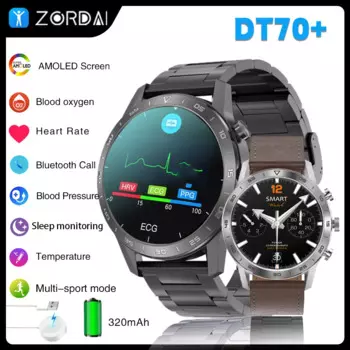 Мужские Смарт-часы Zordai DT70 + для Amazfit T-Rex Ultra 1,45 дюйма с AMOLED экраном из нержавеющей стали, деловые часы с Bluetooth, Смарт-часы