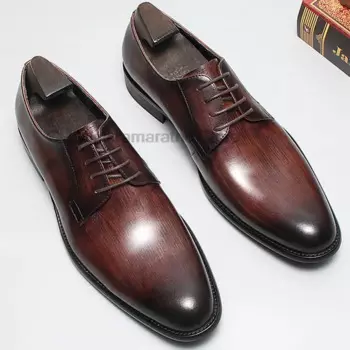 Мужские туфли оксфорды HKDQ ручной работы Wingtip, броги из натуральной кожи, классические брендовые деловые строгие ботинки