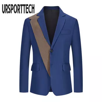 Мужской Блейзер оверсайз URSPORTTECH, повседневный приталенный деловой пиджак, Мужской Блейзер, пиджак Terno Masculino