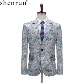 Мужской Блейзер Shenrun, приталенные повседневные куртки, жаккардовые Пиджаки для свадьбы, вечеринки жениха, выпускного вечера, костюм для сцены, павлин, большие размеры