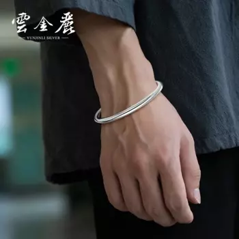 Мужской и женский серебряный браслет Yunjinli из чистого серебра 999 пробы, глянцевый Классический Круглый Открытый браслет для пар, простое серебряное украшение