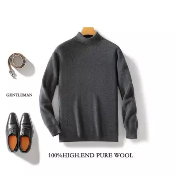 Мужской кашемировый свитер с высоким воротником Новинка Осень-зима 2024 высококлассный вязаный пуловер из мериносовой шерсти деловой Повседневный Топ с длинным рукавом 100%
