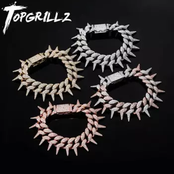Мужской кубинский браслет TOPGRILLZ с шипами, Ювелирное Украшение в стиле хип-хоп, украшение с кубинским цирконием класса ААА