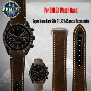 Мужской матовый винтажный кожаный ремешок для часов Omega Super Moon's Dark Side Moon Speedmaster 311.92.44, кожаный ремешок для часов 21 мм