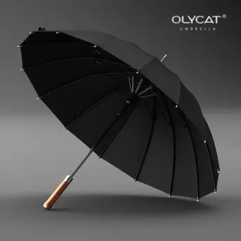 Мужской ветрозащитный зонт OLYCAT, длинный зонт с деревянной ручкой из 16 ребер, прочный, большой размер, зонт для гольфа от дождя, в деловом стиле
