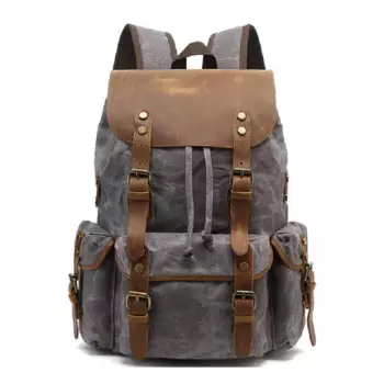 Мужской водонепроницаемый рюкзак M378 из вощеной кожи, винтажный дорожный ранец на шнурке, сумка для ноутбука с большой вместимостью