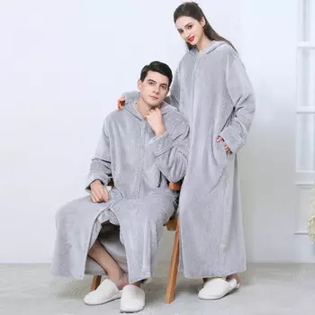 Мужской зимний очень длинный фланелевый теплый халат, флисовый банный халат, женский халат для отдыха и спа, уютная одежда для сна