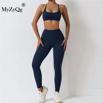 MyZyQg женский спортивный бюстгальтер для йоги на открытом воздухе, леггинсы, брючный костюм, противоударный комплект из двух предметов с высокой талией, наряд для фитнеса и тренировок, плотный костюм